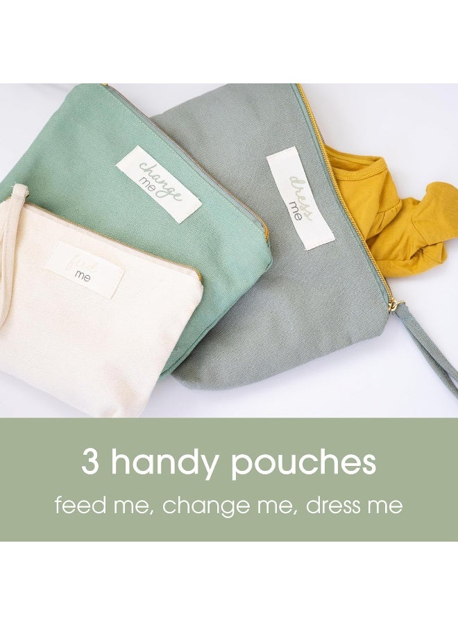 Pearhead Baby Diaper Bag Organizing Pouch Set – Feed Me, Change Me, Dress Me – Zip Pouches Made from Recycled Cotton, Gender Neutral Diaper Bag Accessories and Baby Essentials Organizer - Set of 3 - Image 2