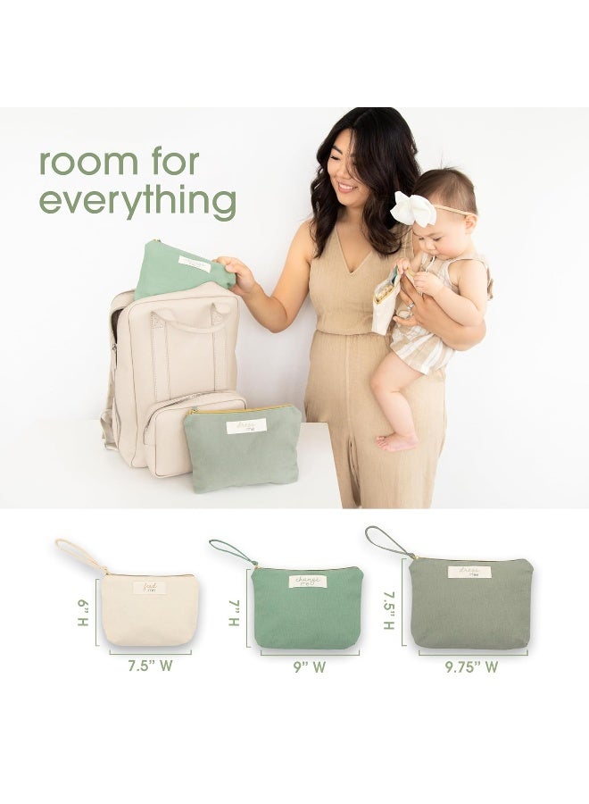 Pearhead Baby Diaper Bag Organizing Pouch Set – Feed Me, Change Me, Dress Me – Zip Pouches Made from Recycled Cotton, Gender Neutral Diaper Bag Accessories and Baby Essentials Organizer - Set of 3 - Image 3