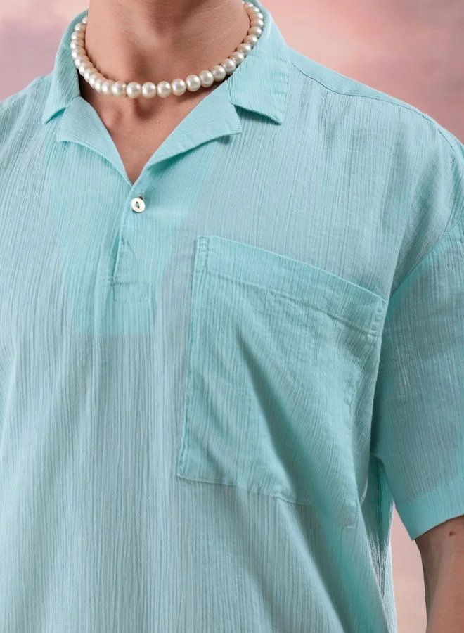 The Indian Garage Co Men Relaxed Fit Solid Half Sleeves Cuban Collar Resort Wear Shirt