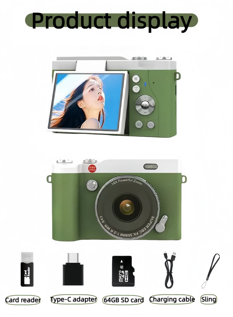 LAYRA 4k CCD Digital Zoom Student Digital Camera 64MP Portable Digital Photography Camera 180° Flip Screen Selfie Camera，with 64GB SD card  - Image 2