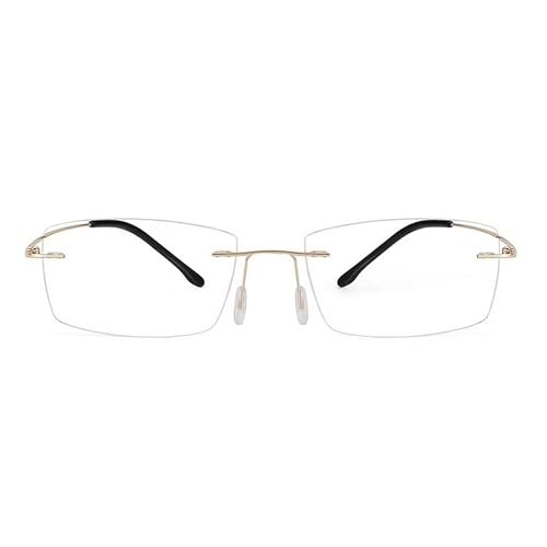 Dervin Zero Power Blue Cut Computer Bluelight Blocking Glasses For Men and Women | Anti Glare, Lightweight & Blocks Harmful Rays | Titanium Rimless Rectangular Glasses (Gold-White) - Image 2