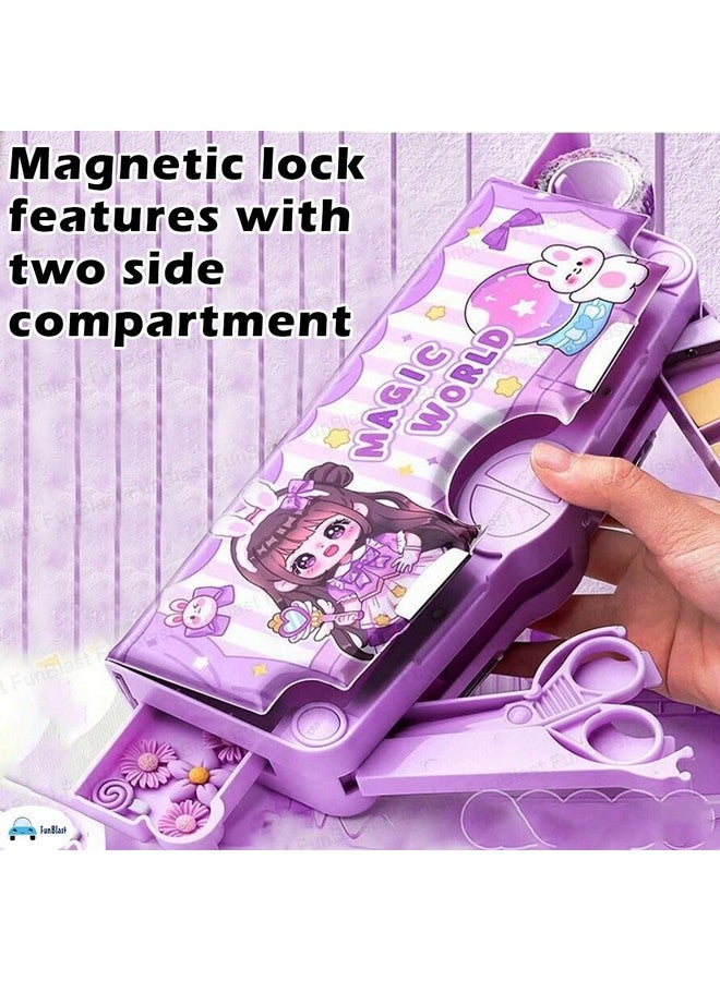 فنبلاست صندوق أقلام FunBlast Kids للبنات - صندوق أقلام متعدد الوظائف للأطفال، صندوق أقلام مغناطيسي مزدوج المقصورات للبنات، أدوات مكتبية للهدايا المرتجعة - بلاستيك، متعدد الألوان - Image 3