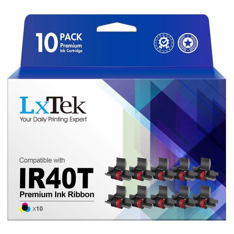 LxTek Calculator Roller Ribbons Replacement for IR40T IR-40T CP13 MP-12D to use with Sharp EL-1750V, EL-1801V HR-100TM,HR-170RC, P23-dhv CP13 (Black and Red, 10-Pack, Individually Sealed) - Image 1