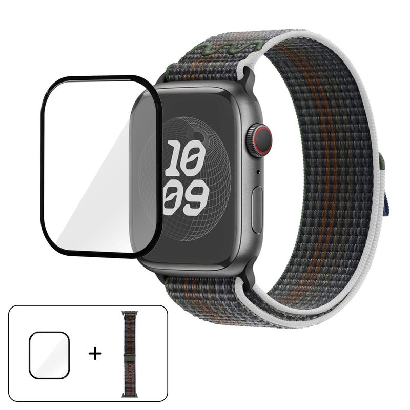 For Apple Watch Series 10 42Mm Nylon Loop Watch Band With 3D Curved Film(Midnight Color) - Image 1