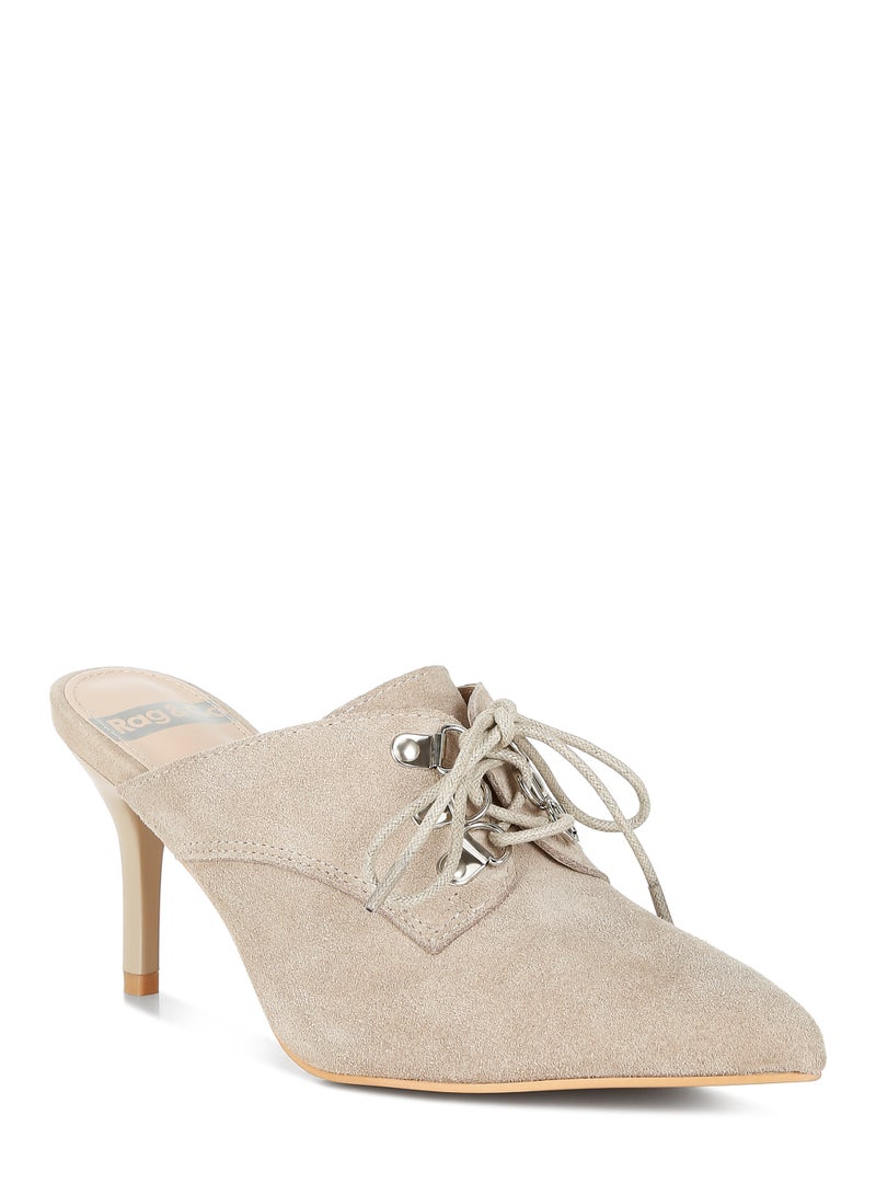 لندن راج أحذية نسائية من جلد الغزال الأصلي من لندن راغ، بكعب عالٍ رفيع، لون بيج - Image 3