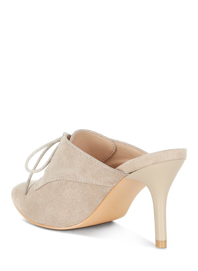 لندن راج أحذية نسائية من جلد الغزال الأصلي من لندن راغ، بكعب عالٍ رفيع، لون بيج - Image 4