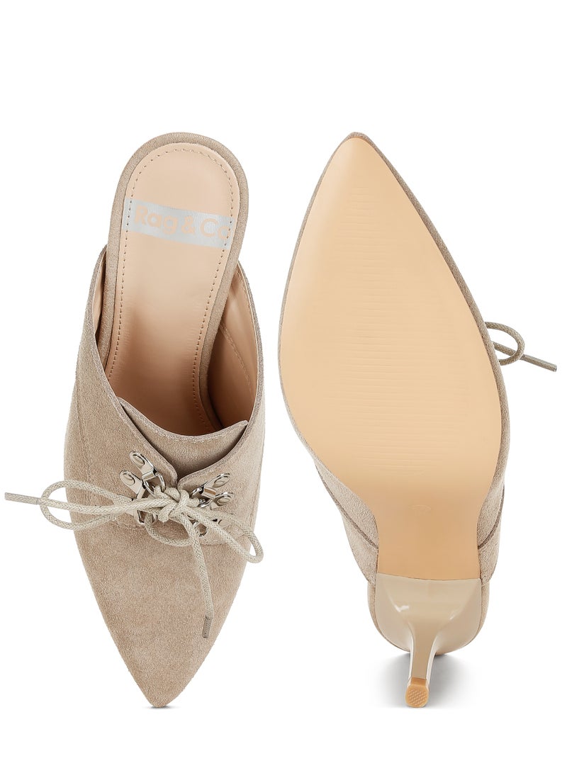 لندن راج أحذية نسائية من جلد الغزال الأصلي من لندن راغ، بكعب عالٍ رفيع، لون بيج - Image 5