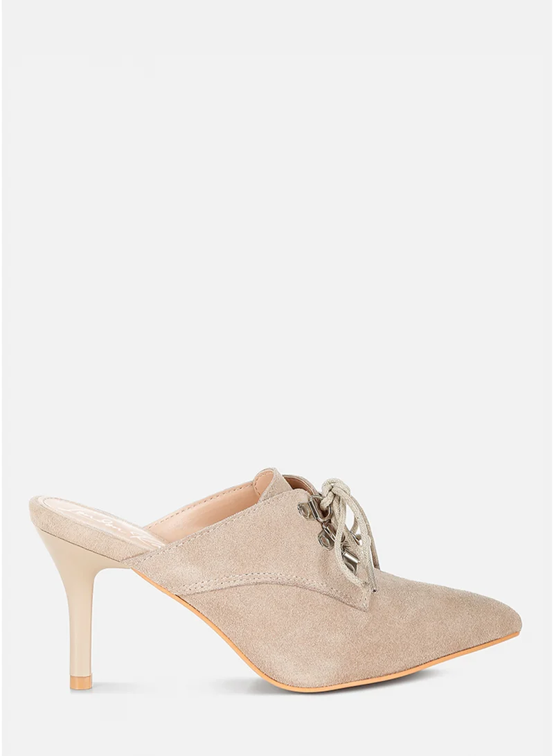 London Rag Women's Genuine Suede Leather Stiletto Mules In Beige