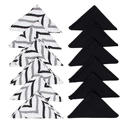 Dekor World Cotton Black Ikat Chevron Printed and Solid Napkin Set (Pack of 12) - Image 1