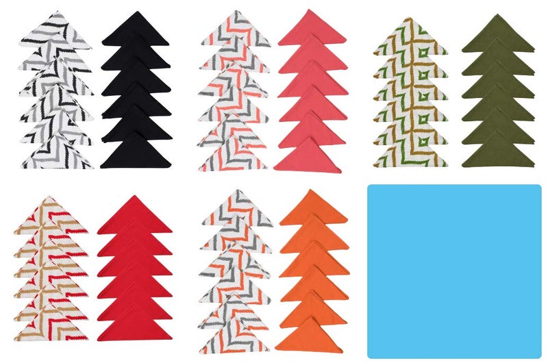 Dekor World Cotton Black Ikat Chevron Printed and Solid Napkin Set (Pack of 12) - Image 5