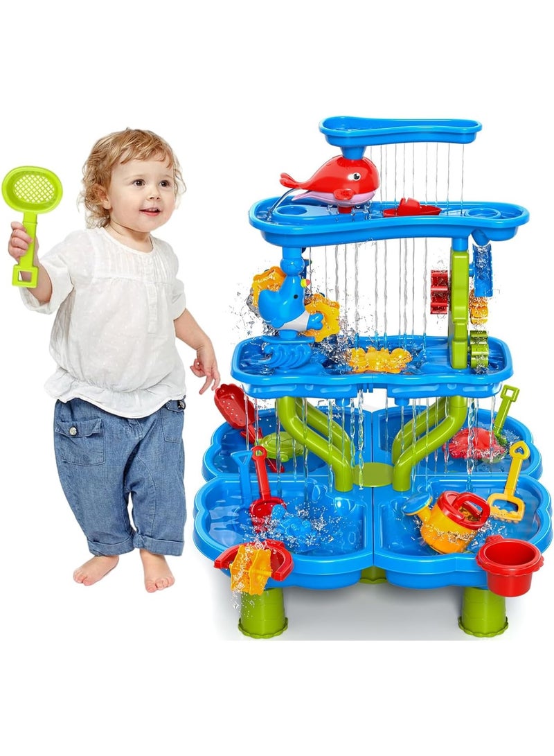 M.A&F's Water Table for Kids Age 3-10,4 -Tier Sand Water Play Table Summer Toys,Rain Showers Splash Pond for Outdoor Beach Backyard Summer, Outdoors Play Sensory Play Table Pond for Kids - Image 1