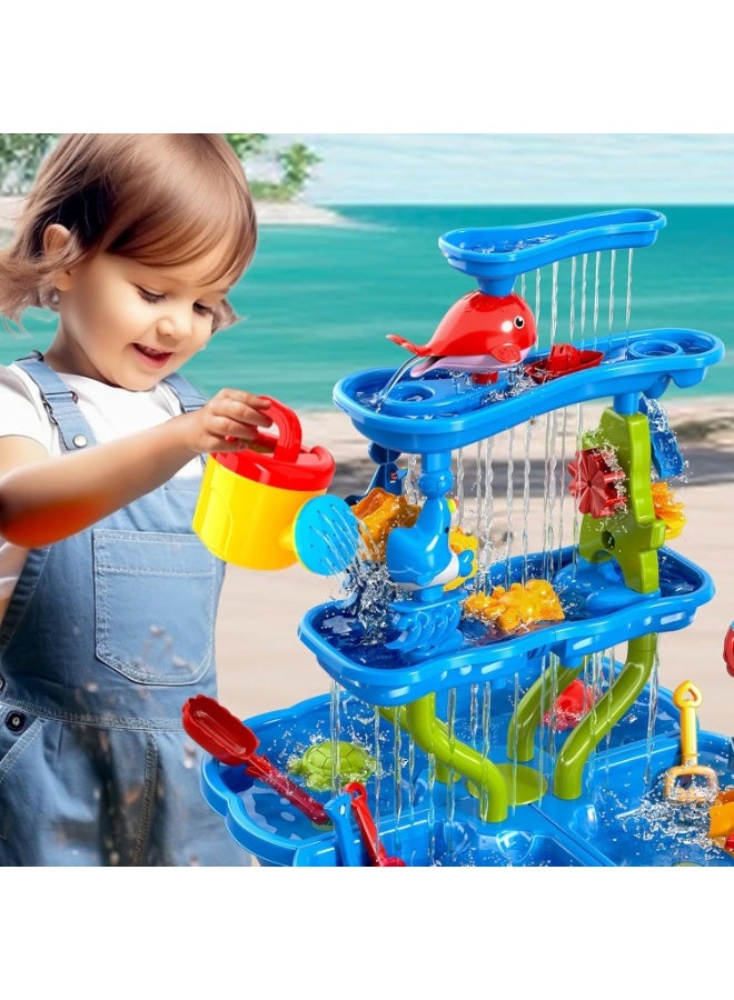 M.A&F's Water Table for Kids Age 3-10,4 -Tier Sand Water Play Table Summer Toys,Rain Showers Splash Pond for Outdoor Beach Backyard Summer, Outdoors Play Sensory Play Table Pond for Kids - Image 5