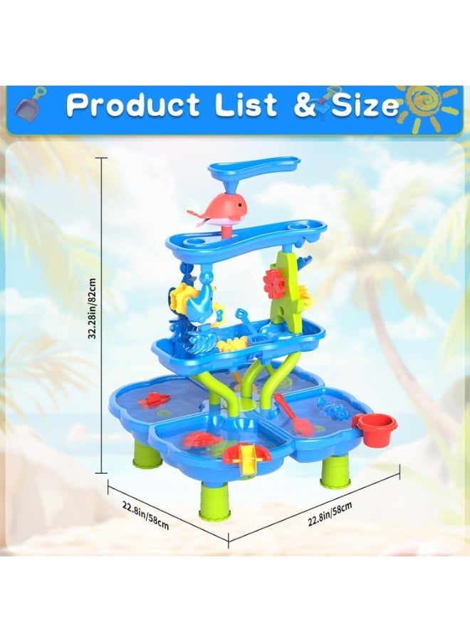 M.A&F's Water Table for Kids Age 3-10,4 -Tier Sand Water Play Table Summer Toys,Rain Showers Splash Pond for Outdoor Beach Backyard Summer, Outdoors Play Sensory Play Table Pond for Kids - Image 3