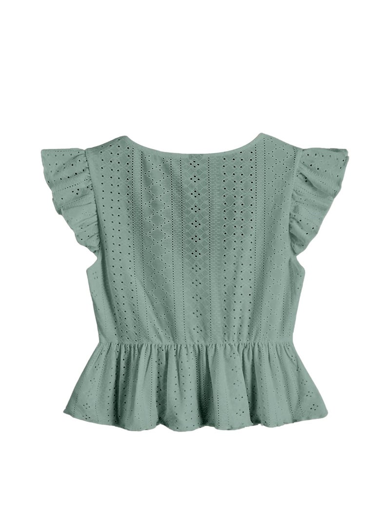 SweatyRocks Women's Ruffle Hem Cap Sleeve Shirts Sweetheart Neck Peplum Blouse Top Mint Green X-Large - Image 5