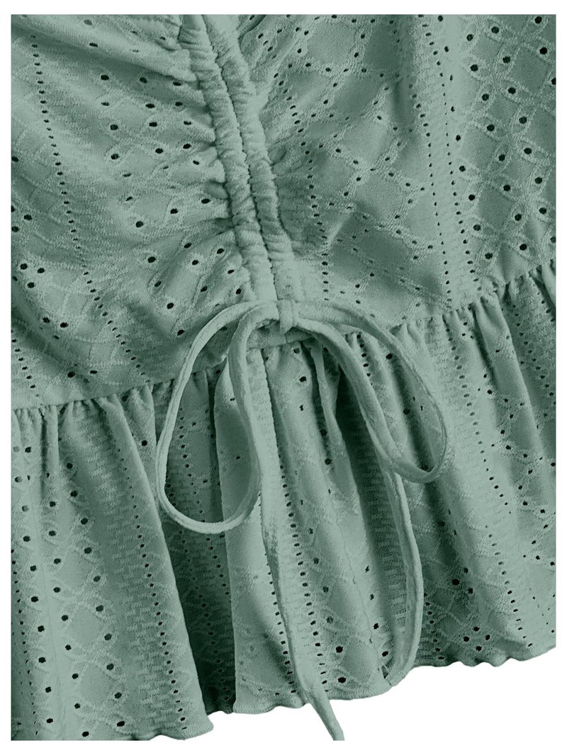 SweatyRocks Women's Ruffle Hem Cap Sleeve Shirts Sweetheart Neck Peplum Blouse Top Mint Green X-Large - Image 3