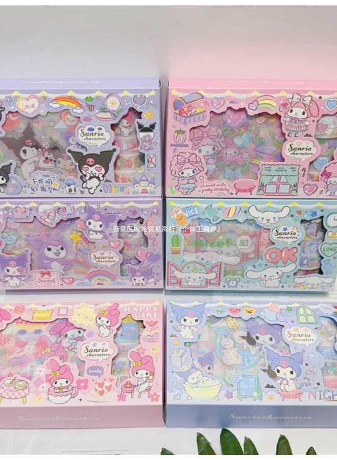 Bluejw Cute Cartoon Sanrio Kulomi Sticker Gift Box Tape Children's Gummed Paper Hand Account Decoration Suit School Gifts - Image 2