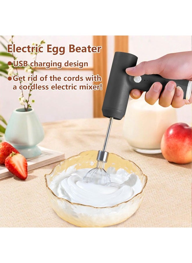 Hand Mixer Electric Handheld with 2 Detachable Beaters and 3 Speed Modes, Electric Whisk, Cordless Egg Beater Small Mixer for Kitchen Baking & Cooking for Coffee, Milk, Eggs, Cakes, Chocolate, Black
