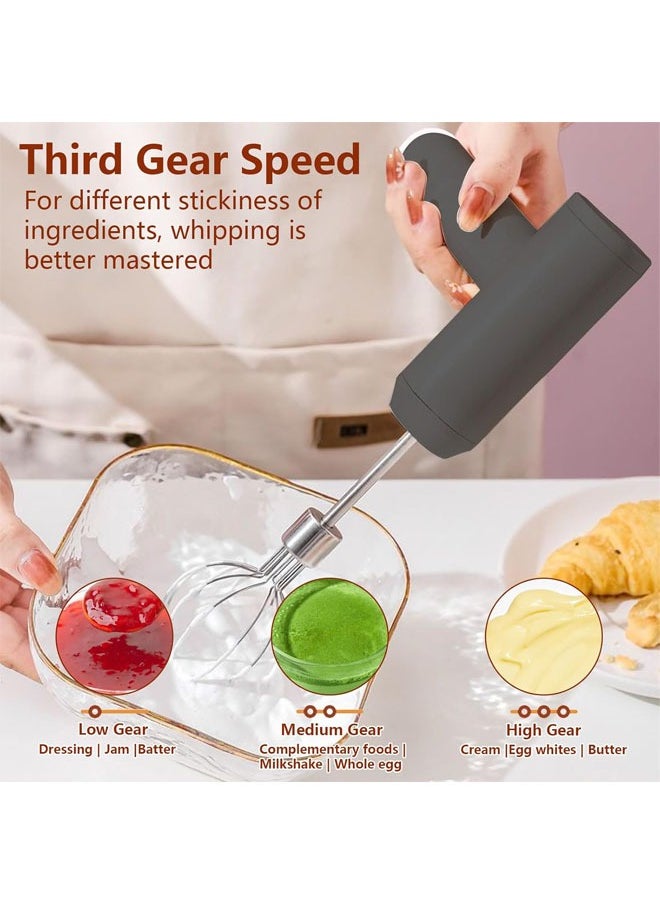 Hand Mixer Electric Handheld with 2 Detachable Beaters and 3 Speed Modes, Electric Whisk, Cordless Egg Beater Small Mixer for Kitchen Baking & Cooking for Coffee, Milk, Eggs, Cakes, Chocolate, Black