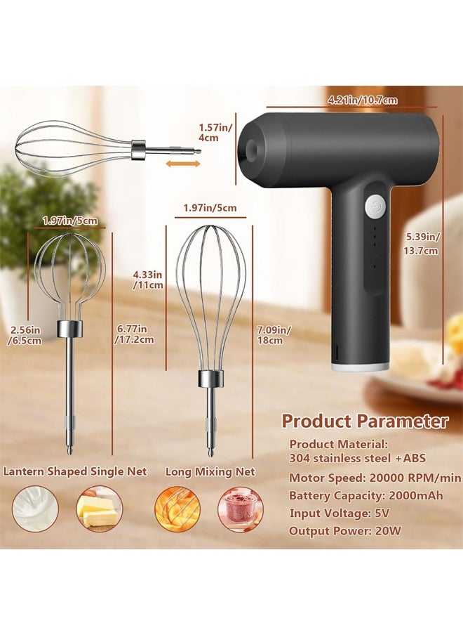 Hand Mixer Electric Handheld with 2 Detachable Beaters and 3 Speed Modes, Electric Whisk, Cordless Egg Beater Small Mixer for Kitchen Baking & Cooking for Coffee, Milk, Eggs, Cakes, Chocolate, Black