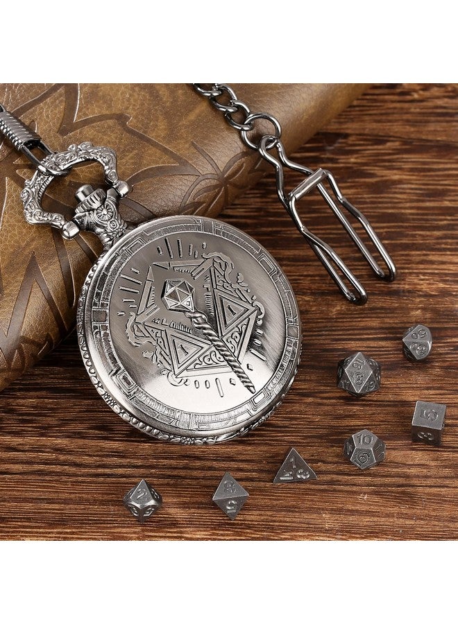 Keller & Weber Mini DND Dice Set with Steampunk Wand Pocket Watch Case, Tiny 7-Piece Polyhedral Metal D&D Dice, DND Gifts with Gift Box, Role Playing Game Board Game Accessories Dice, Dark Silver  - Image 3