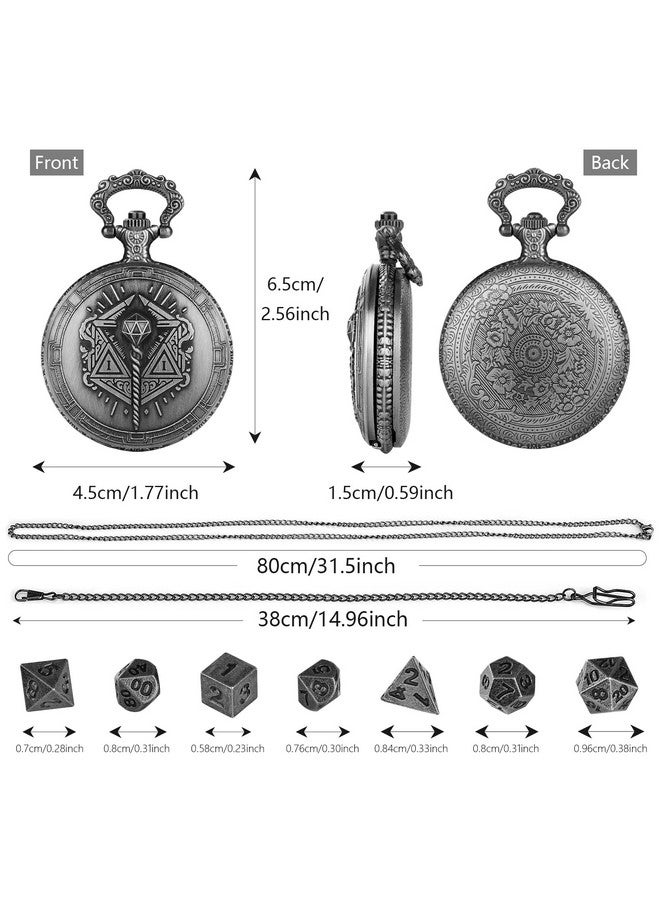 Keller & Weber Mini DND Dice Set with Steampunk Wand Pocket Watch Case, Tiny 7-Piece Polyhedral Metal D&D Dice, DND Gifts with Gift Box, Role Playing Game Board Game Accessories Dice, Dark Silver  - Image 4