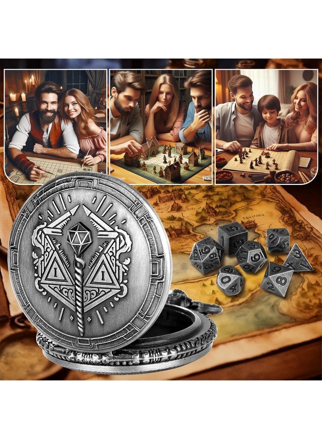 Keller & Weber Mini DND Dice Set with Steampunk Wand Pocket Watch Case, Tiny 7-Piece Polyhedral Metal D&D Dice, DND Gifts with Gift Box, Role Playing Game Board Game Accessories Dice, Dark Silver  - Image 5