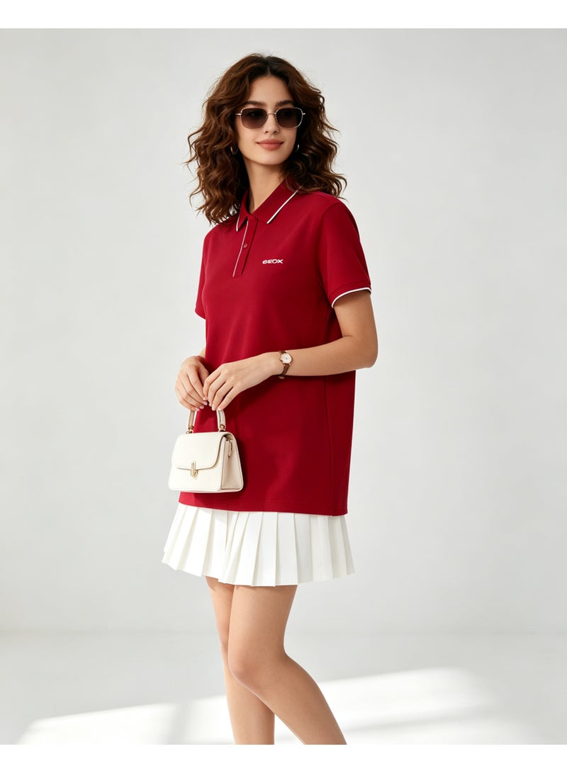 GEOX Men Contrast Trim Short Sleeve Polo Shirt Casual Daily Summer Top Red - Image 4