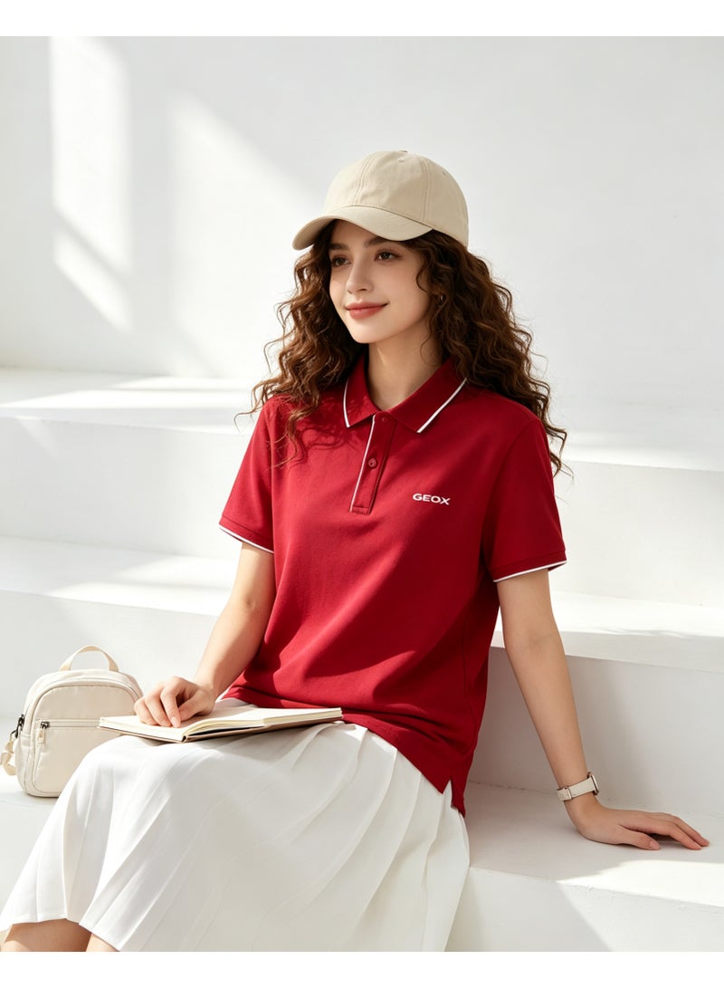 GEOX Men Contrast Trim Short Sleeve Polo Shirt Casual Daily Summer Top Red - Image 5