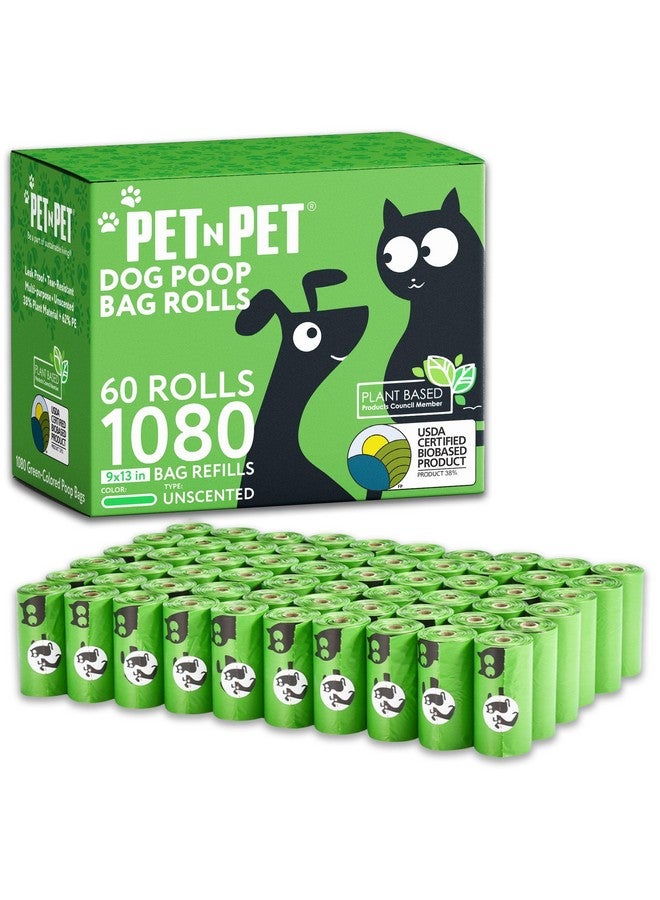 بت آن بت أكياس فضلات الكلاب الخضراء من Pet N Pet، 1080 كيسًا، 38% منها نباتية و62% بولي إيثيلين، بكرات أكياس فضلات الكلاب السميكة جدًا، 9 × 13 بوصة، كيس نفايات الحيوانات الأليفة غير معطر - Image 1