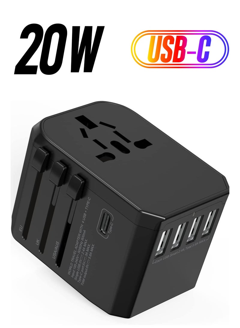 ELTRAZONE Universal Adapter with Power Socket Plugs and Plug Adaptor with 3 Ultra-Fast USB  Port and 1 Brisk USB Type C Port (Black) with  20W Dual Port USB C PD Fast ChargerUSB C to Lightning Cable - Image 1