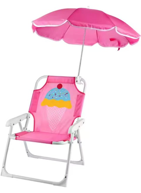 Kids' Foldable Beach & Camping Chair with Adjustable Umbrella – Lightweight, Portable Outdoor Seat for Sun Protection- Pink