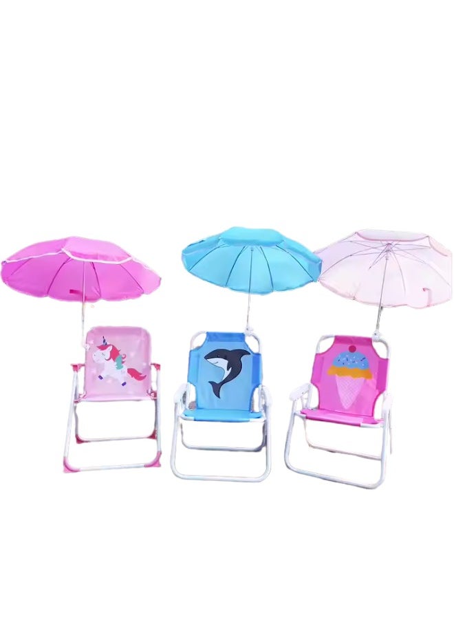 Kids' Foldable Beach & Camping Chair with Adjustable Umbrella – Lightweight, Portable Outdoor Seat for Sun Protection- Pink