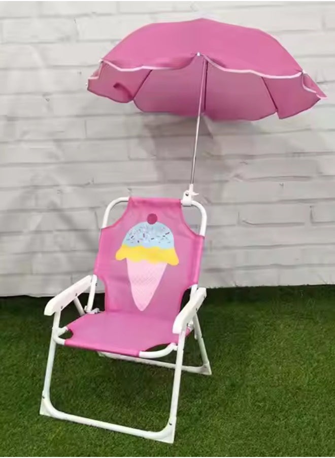 Kids' Foldable Beach & Camping Chair with Adjustable Umbrella – Lightweight, Portable Outdoor Seat for Sun Protection- Pink