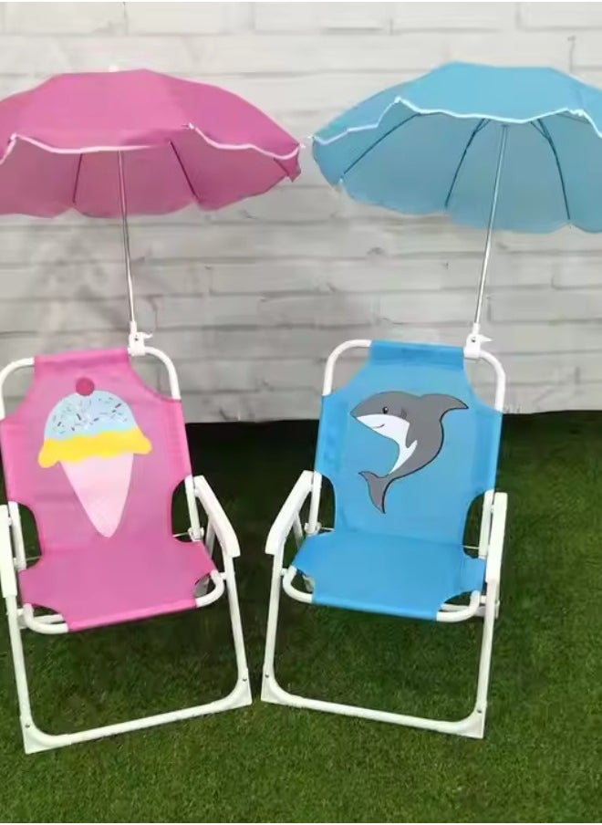 Kids' Foldable Beach & Camping Chair with Adjustable Umbrella – Lightweight, Portable Outdoor Seat for Sun Protection- Pink