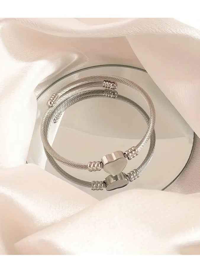 Home Clearance Sale A Trendy, Lightweight, Luxurious And Exquisite Stainless Steel Elastic Heart Bracelet Suitable For Couples To Wear Daily, With A Versatile Design. - Image 4