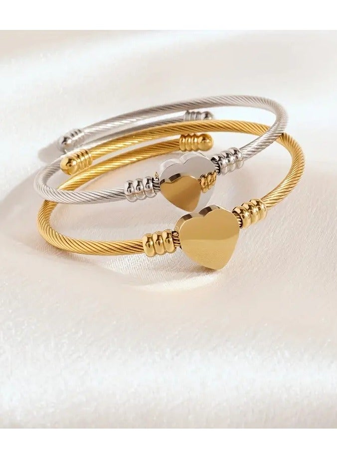 Home Clearance Sale A Trendy, Lightweight, Luxurious And Exquisite Stainless Steel Elastic Heart Bracelet Suitable For Couples To Wear Daily, With A Versatile Design. - Image 2