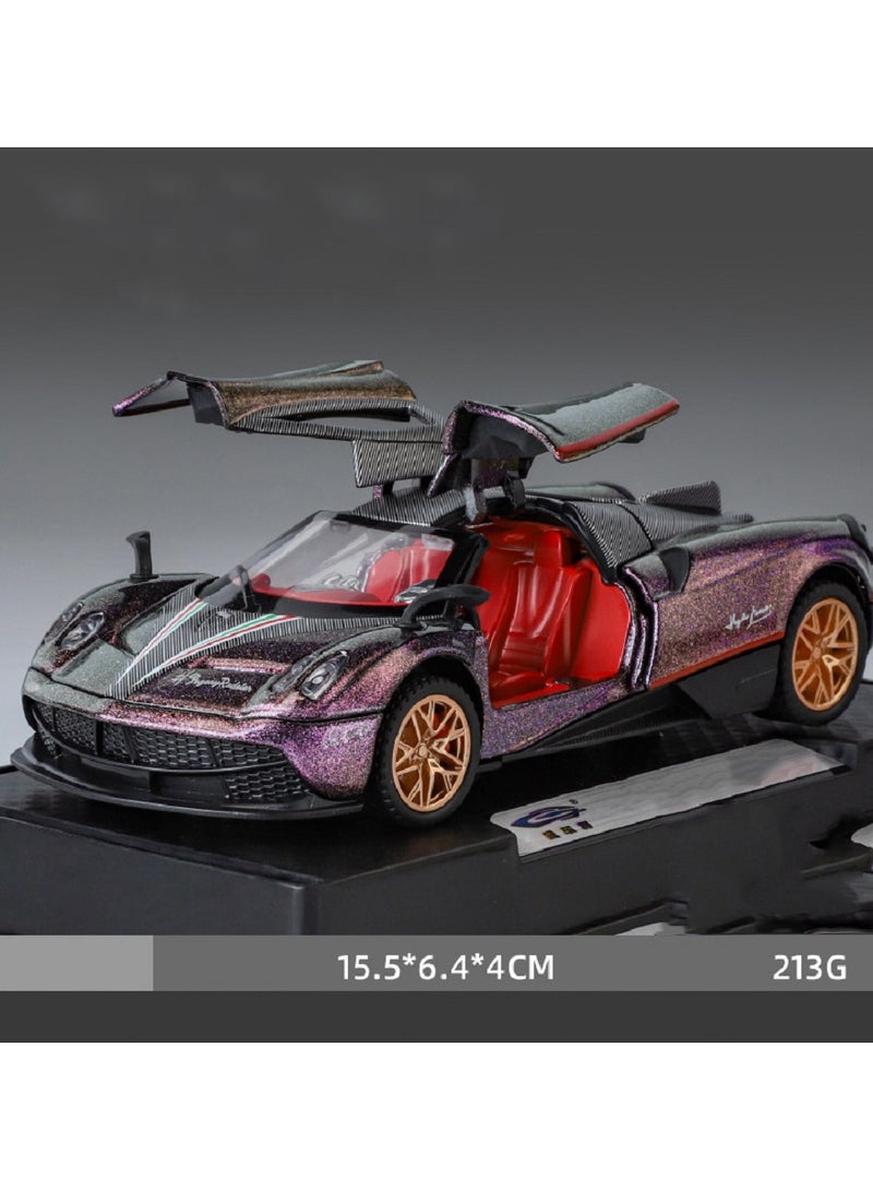 HALAMODO 1:32 Pagani Huayra Alloy Racing Car Model , Light & Sound Pull-Back Toy  Car ,  Collectible Display ,  Model Car Gift For Boys And Girls Purple , 15.5 cm*6.4 cm*4 cm - Image 1