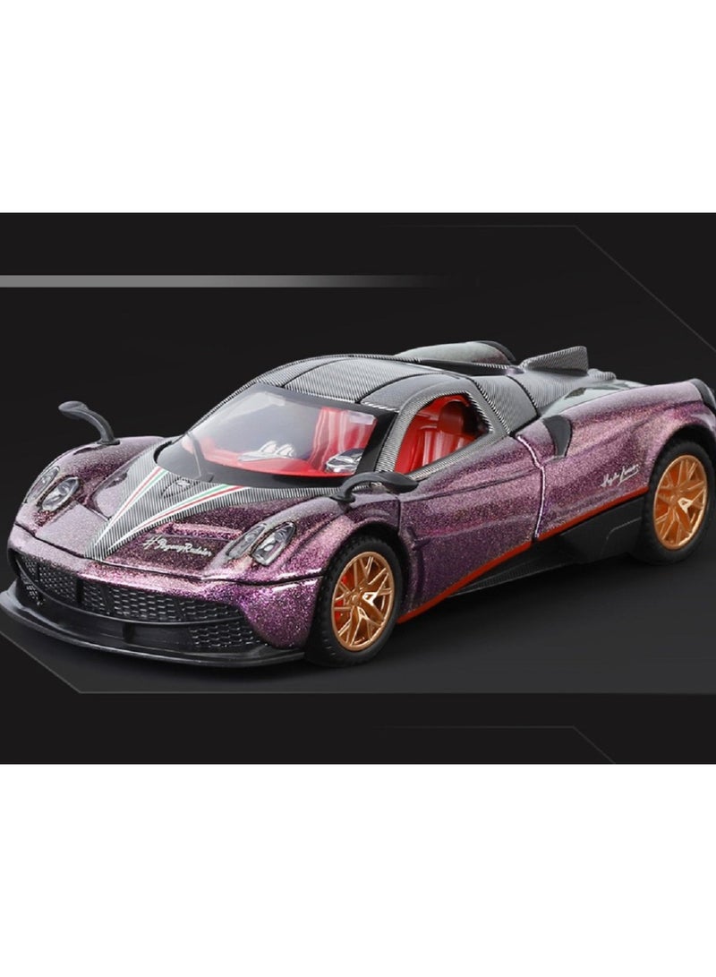 HALAMODO 1:32 Pagani Huayra Alloy Racing Car Model , Light & Sound Pull-Back Toy  Car ,  Collectible Display ,  Model Car Gift For Boys And Girls Purple , 15.5 cm*6.4 cm*4 cm - Image 2