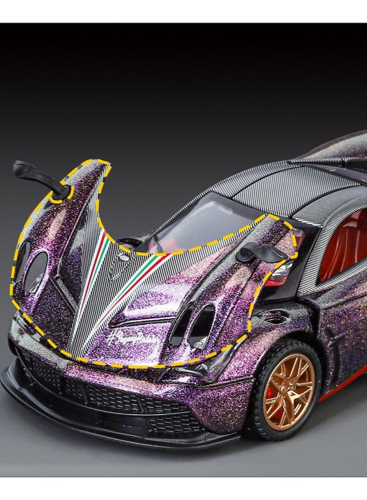 HALAMODO 1:32 Pagani Huayra Alloy Racing Car Model , Light & Sound Pull-Back Toy  Car ,  Collectible Display ,  Model Car Gift For Boys And Girls Purple , 15.5 cm*6.4 cm*4 cm - Image 3