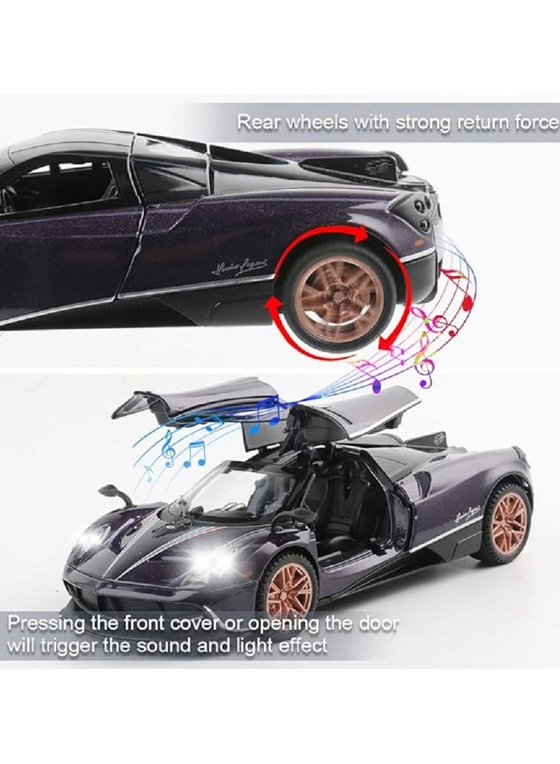 HALAMODO 1:32 Pagani Huayra Alloy Racing Car Model , Light & Sound Pull-Back Toy  Car ,  Collectible Display ,  Model Car Gift For Boys And Girls Purple , 15.5 cm*6.4 cm*4 cm - Image 4