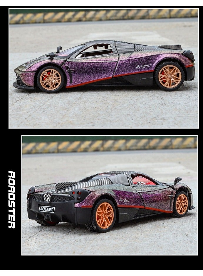 HALAMODO 1:32 Pagani Huayra Alloy Racing Car Model , Light & Sound Pull-Back Toy  Car ,  Collectible Display ,  Model Car Gift For Boys And Girls Purple , 15.5 cm*6.4 cm*4 cm - Image 5
