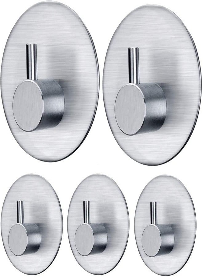 JialtoStainless Steel Heavy Duty Adhesive Round Design Wall Hanging Sticking Hooks for Wall Used for Bathroom Toilet and Multipurpose Work (Pack of 5, Round Silver) - Image 1