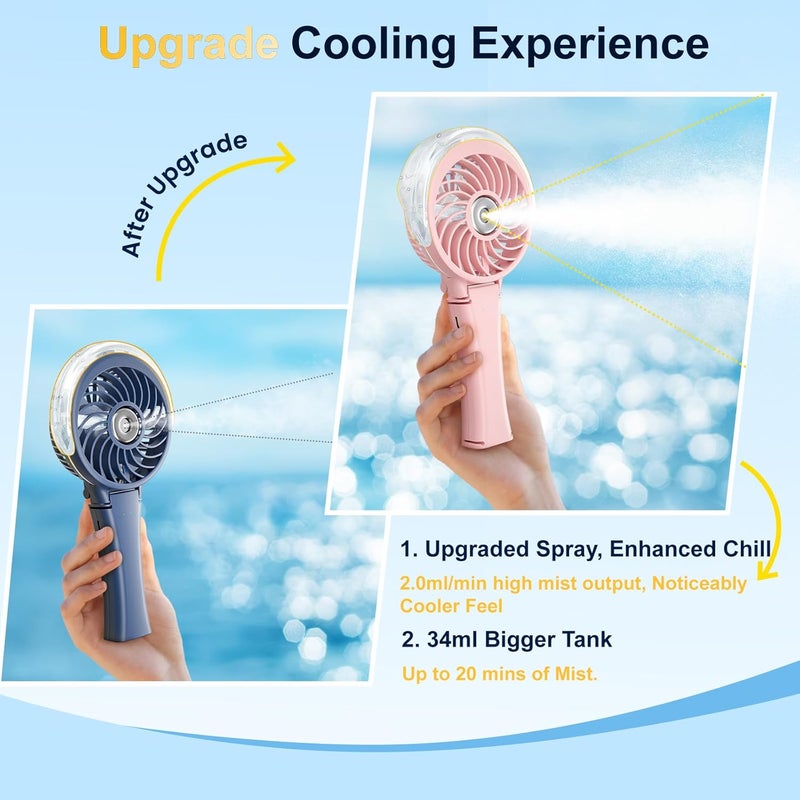 HandFan Upgraded Portable Handheld Misting Fan, Rechargeable Personal Mister Fan, Spray Water Mist Fans, Foldable Electric Mini Cooling Hand Fans for Summer Beach Travel Concerts Disney(Pink) - Image 2