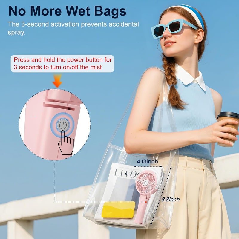 HandFan Upgraded Portable Handheld Misting Fan, Rechargeable Personal Mister Fan, Spray Water Mist Fans, Foldable Electric Mini Cooling Hand Fans for Summer Beach Travel Concerts Disney(Pink) - Image 5