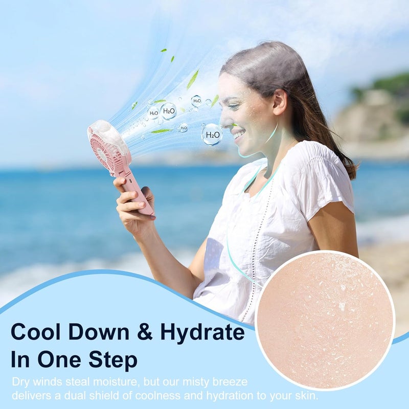 HandFan Upgraded Portable Handheld Misting Fan, Rechargeable Personal Mister Fan, Spray Water Mist Fans, Foldable Electric Mini Cooling Hand Fans for Summer Beach Travel Concerts Disney(Pink) - Image 4