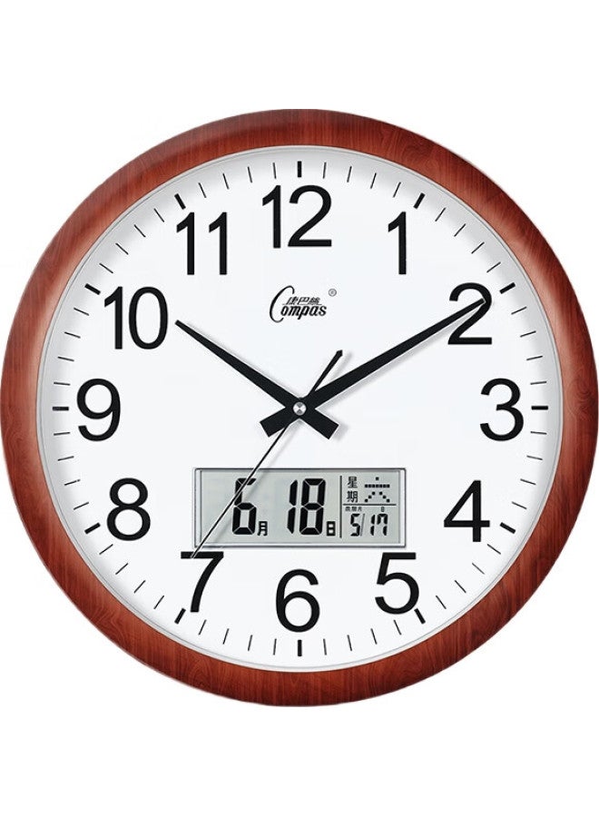 Compas Wall Clock, Living Room Perpetual Calendar Clock, Wall-Mounted Quartz Clock, Calendar Timepiece 3128Y, Wood Grain Calendar Style, 38Cm - Image 1