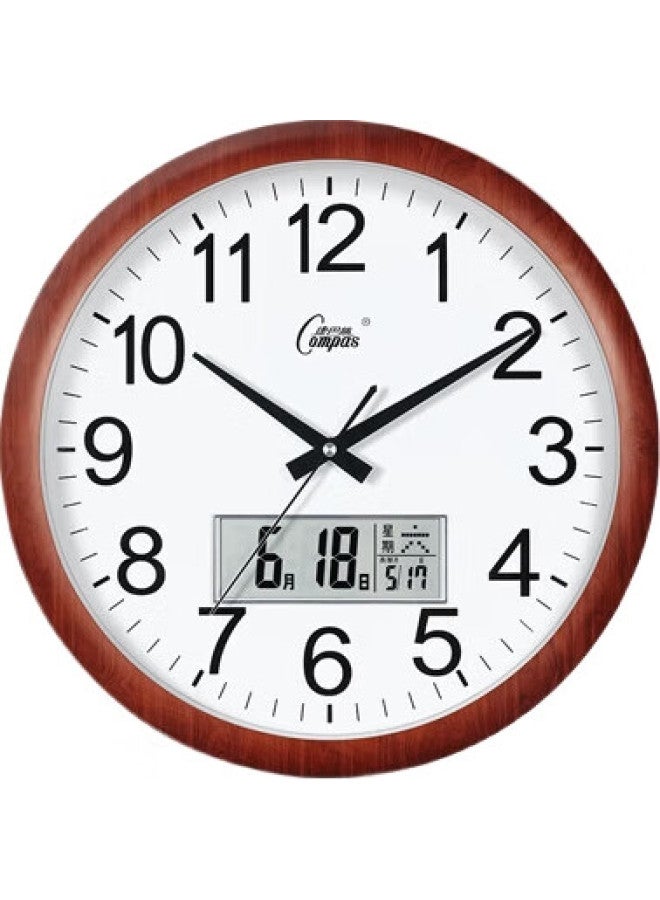 Compas Wall Clock, Living Room Perpetual Calendar Clock, Wall-Mounted Quartz Clock, Calendar Timepiece 3128Y, Wood Grain Calendar Style, 38Cm - Image 2