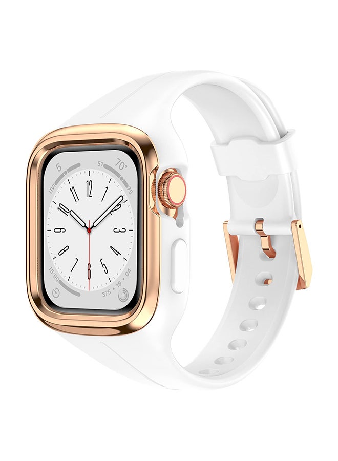 O Ozone Silicone Sports Band For Apple Watch Series 10 9 8 7 6 5 4 SE, 38/40/41/42mm Soft Silicone Strap with Rugged Metal Edge Bumper Cover- White - Image 1
