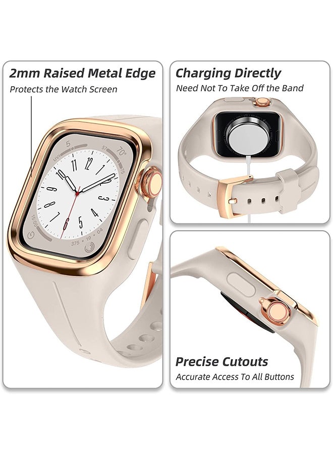 O Ozone Silicone Sports Band For Apple Watch Series 10 9 8 7 6 5 4 SE, 38/40/41/42mm Soft Silicone Strap with Rugged Metal Edge Bumper Cover- White - Image 3