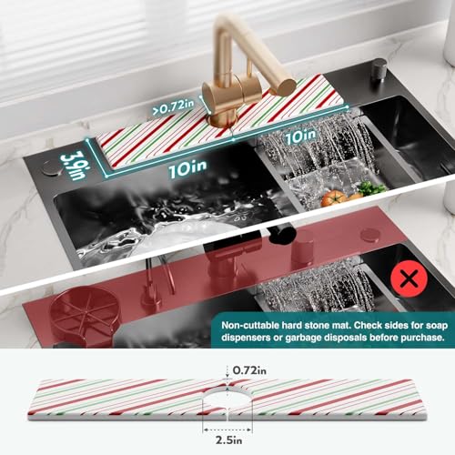 eormoe Stone Faucet Mat for Kitchen Sink, Diatomite Drying Stone Mat for Kitchen Counter, Prevent Moisture – Sink Splash Guard for Holiday Gift Home Decor (Red/Green, 20''x3.9'') - Image 2